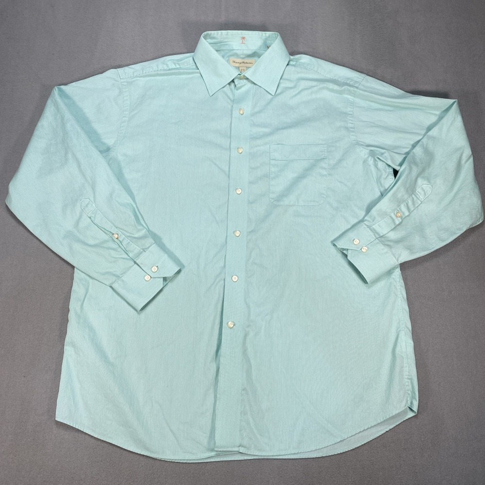 Tommy Bahama Mens 16.5 36-37 Long Sleeve Button Down Mint Green Stripes
